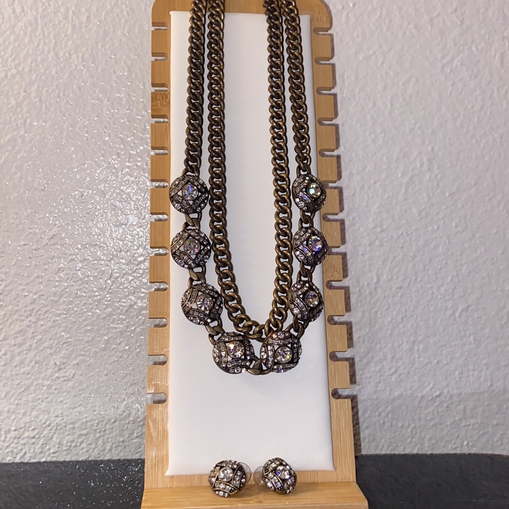 Vintage gold statement double strand necklace w/studs!